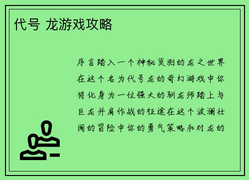 代号 龙游戏攻略